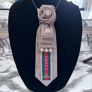 Beige Tie with Pearl Accents